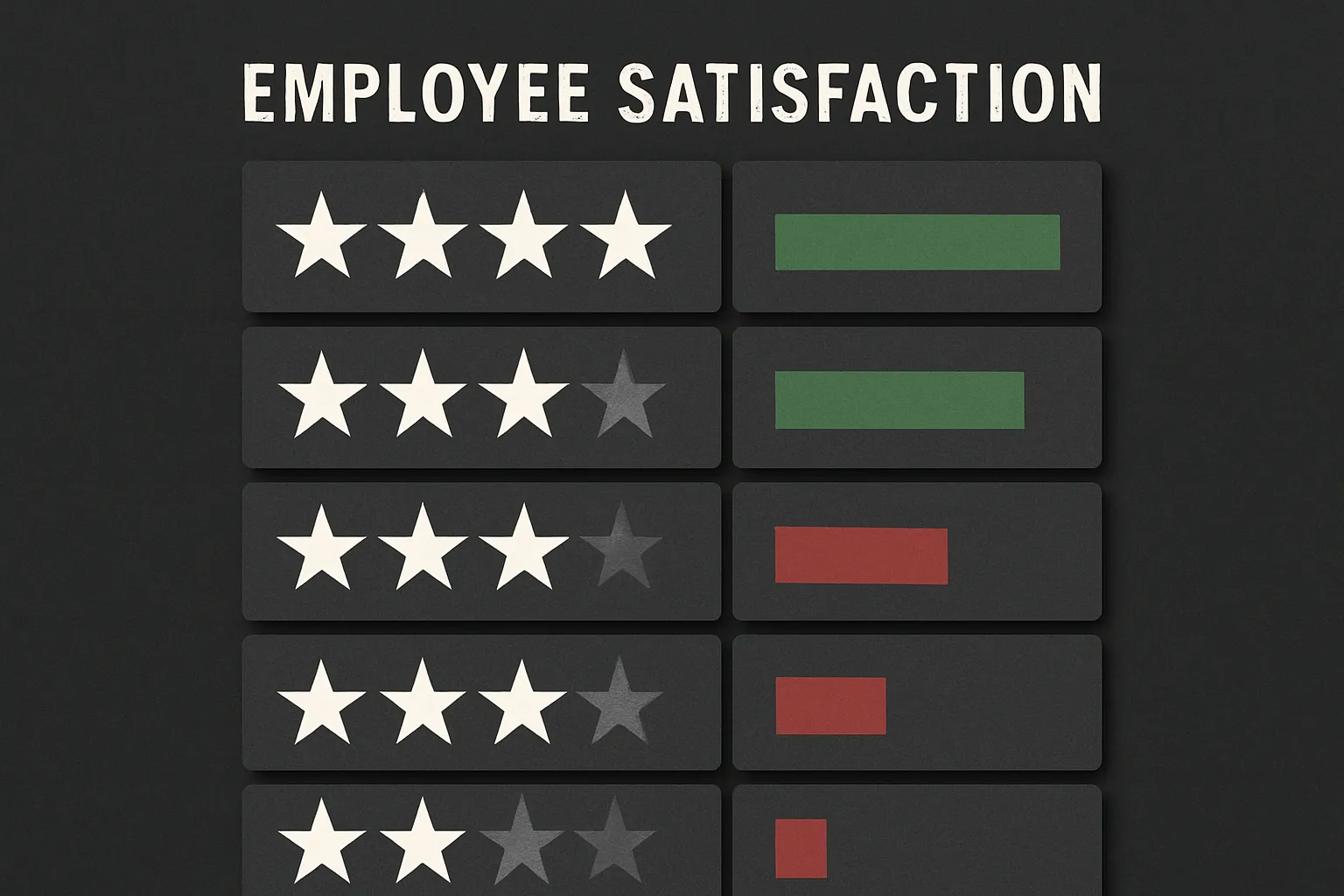 Editorial data visualization showing employee satisfaction spectrum from five-star to one-star ratings