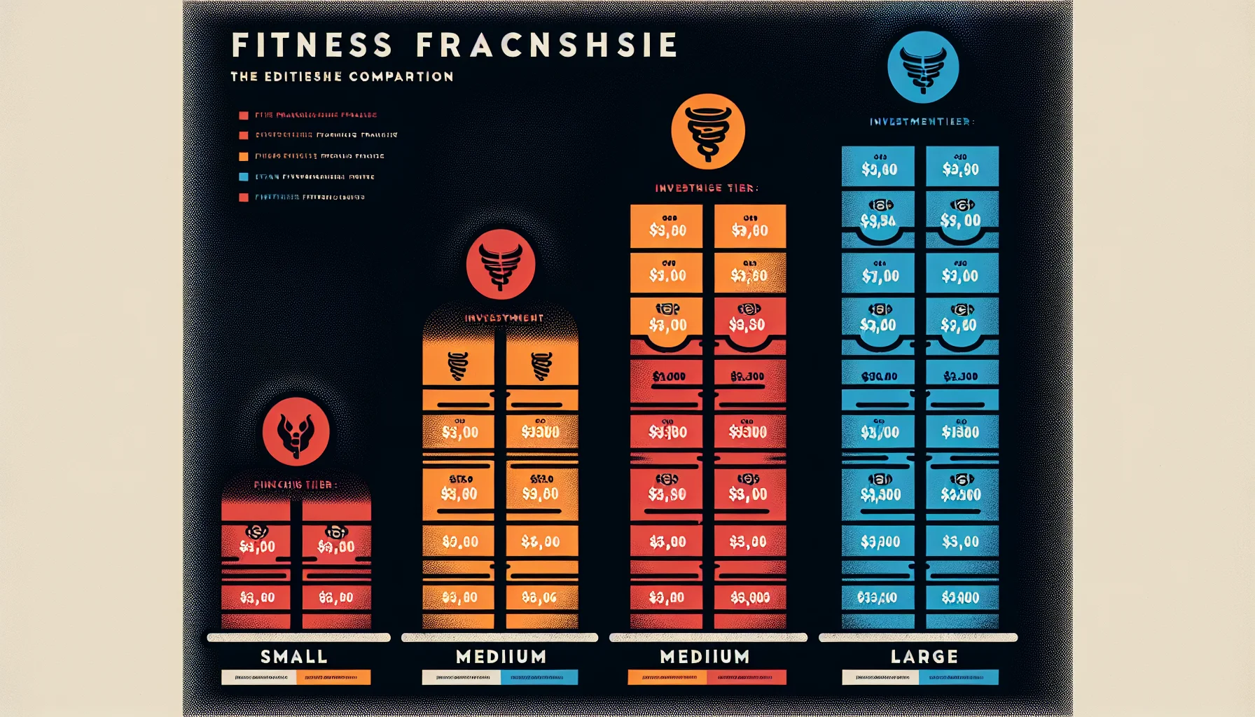 Three-column franchise investment comparison infographic with investment tiers