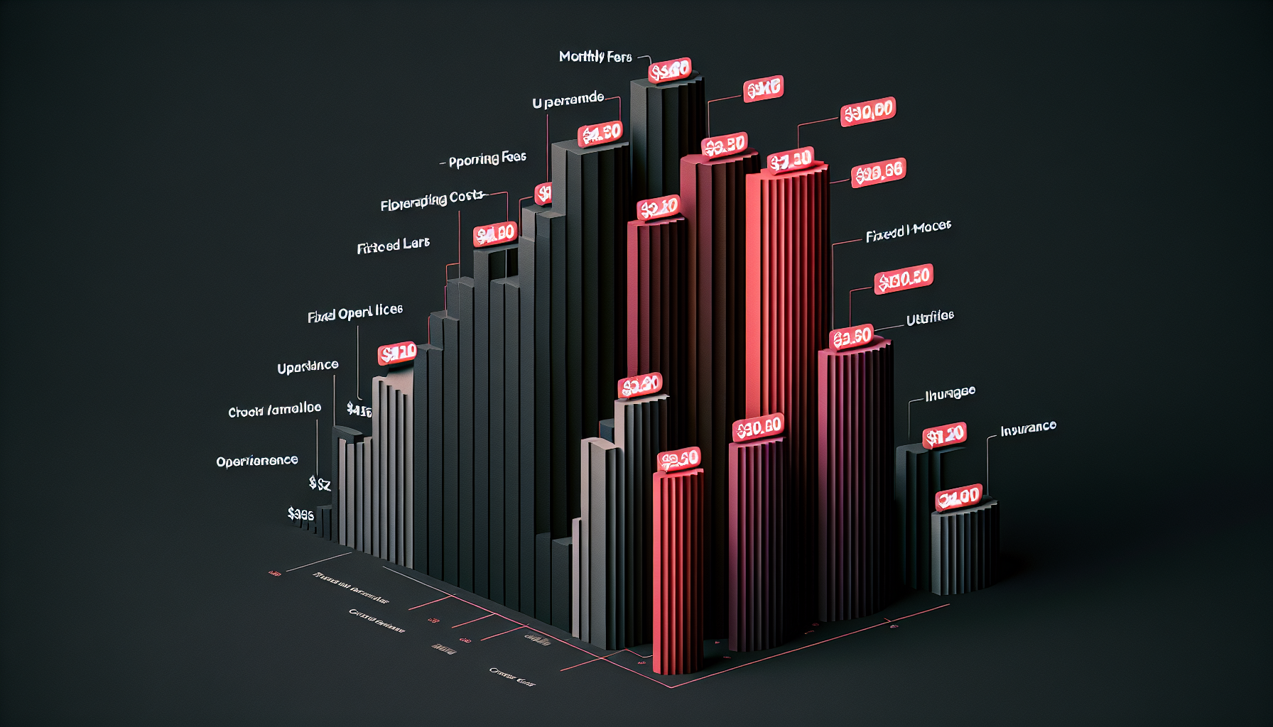 Stacked bar chart visualization showing layers of monthly operating costs building upward
