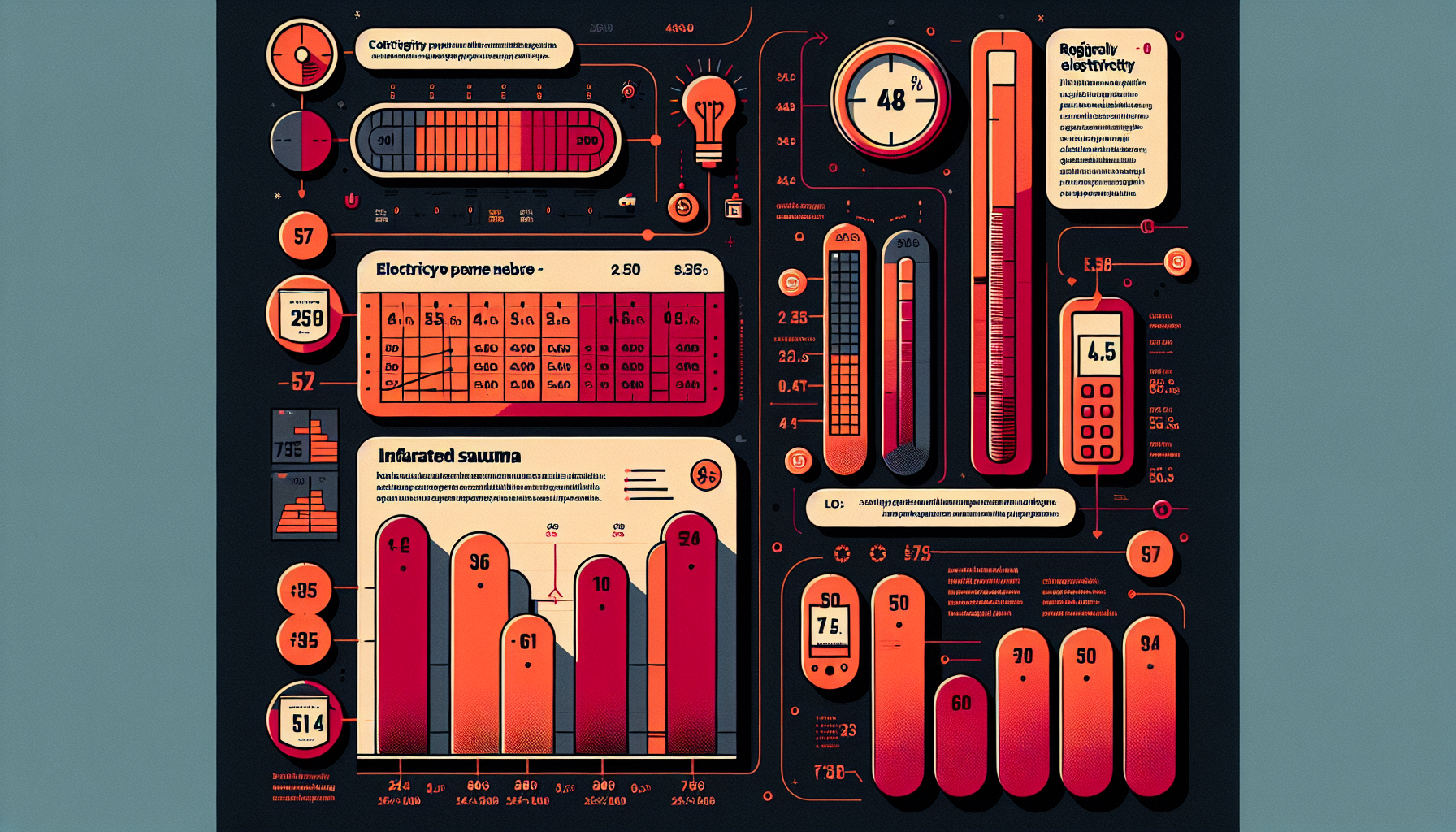 Electricity meter infographic showing infrared sauna energy costs by region